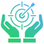 Hands holding a target icon representing our mission