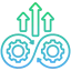 Gears with upward arrows representing continuous improvement